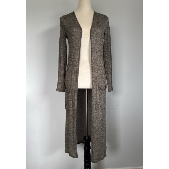 Garage Longline Cardigan Duster Women's XS-S Brown Heather Knit Pockets - Picture 1 of 11